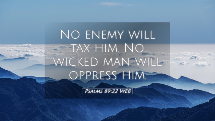 Picture 05 - Psalms 89:22 WEB Desktop Wallpaper - No enemy will tax him. No wicked man will oppress - Desktop Bible Verse Wallpaper
