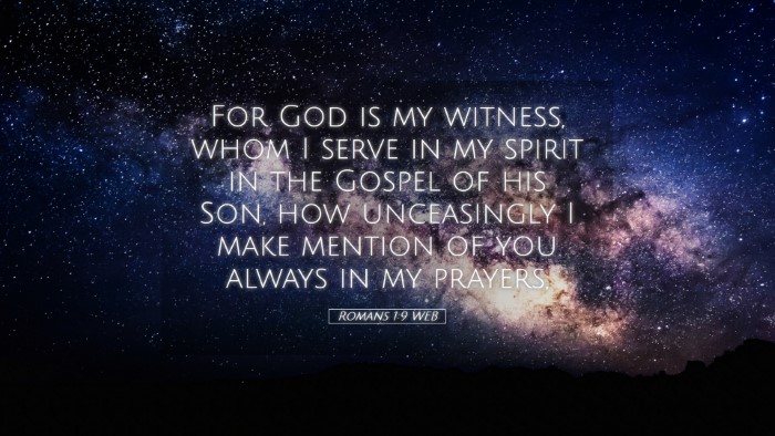 Picture 05 - Romans 1:9 WEB Desktop Wallpaper - For God is my witness, whom I serve in my spirit - Desktop Bible Verse Wallpaper