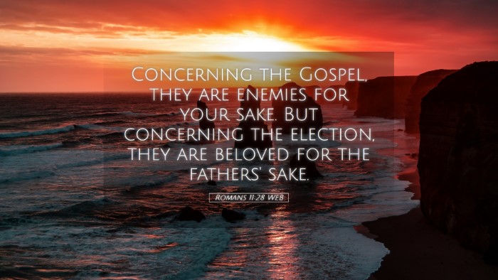 Picture 05 - Romans 11:28 WEB Desktop Wallpaper - Concerning the Gospel, they are enemies for your - Desktop Bible Verse Wallpaper