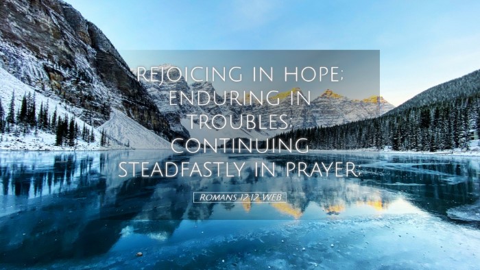 Picture 05 - Romans 12:12 WEB Desktop Wallpaper - rejoicing in hope; enduring in troubles; - Desktop Bible Verse Wallpaper