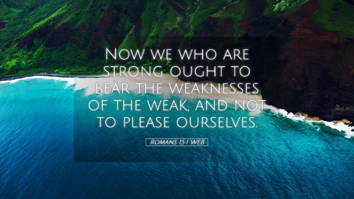 Picture 05 - Romans 15:1 WEB Desktop Wallpaper - Now we who are strong ought to bear the - Desktop Bible Verse Wallpaper