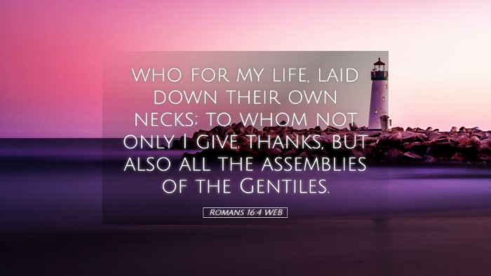 Picture 05 - Romans 16:4 WEB Desktop Wallpaper - who for my life, laid down their own necks; to - Desktop Bible Verse Wallpaper