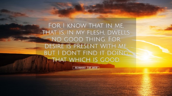 Picture 05 - Romans 7:18 WEB Desktop Wallpaper - For I know that in me, that is, in my flesh, - Desktop Bible Verse Wallpaper