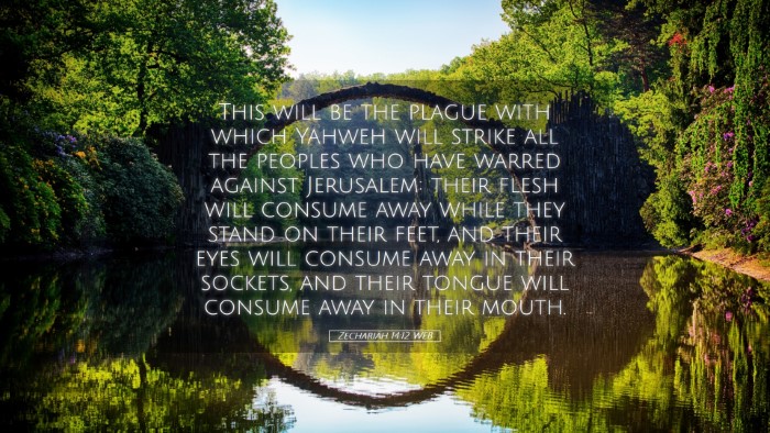 Picture 05 - Zechariah 14:12 WEB Desktop Wallpaper - This will be the plague with which Yahweh will - Desktop Bible Verse Wallpaper