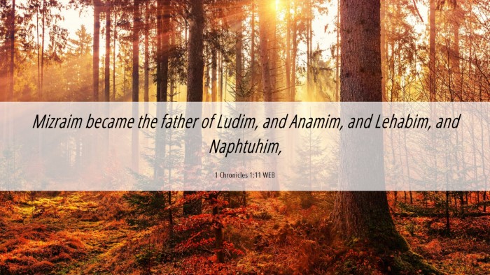 Picture 06 - 1 Chronicles 1:11 WEB Desktop Wallpaper - Mizraim became the father of Ludim, and Anamim, - Desktop Bible Verse Wallpaper