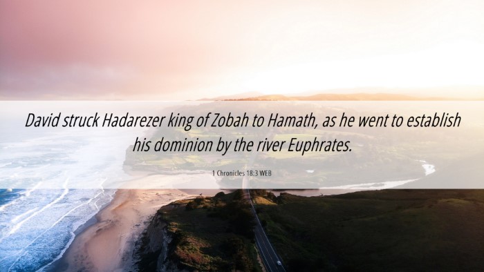 Picture 06 - 1 Chronicles 18:3 WEB Desktop Wallpaper - David struck Hadarezer king of Zobah to Hamath, - Desktop Bible Verse Wallpaper