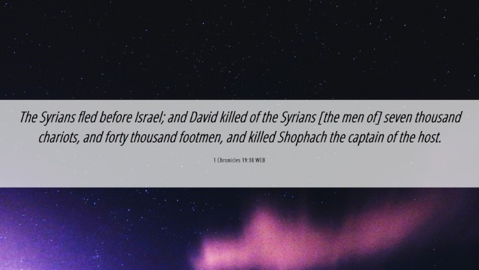 Picture 06 - 1 Chronicles 19:18 WEB Desktop Wallpaper - The Syrians fled before Israel; and David killed - Desktop Bible Verse Wallpaper