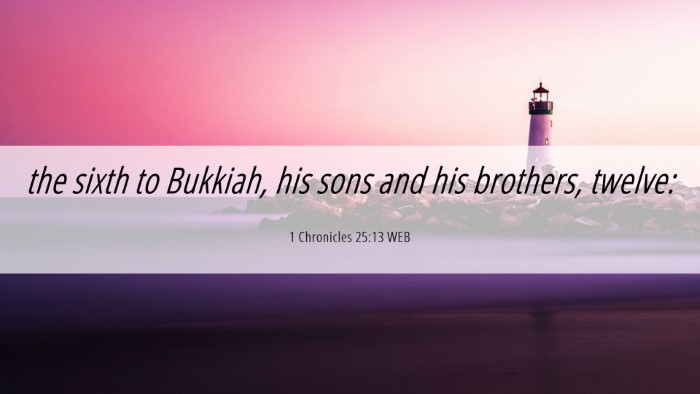 Picture 06 - 1 Chronicles 25:13 WEB Desktop Wallpaper - the sixth to Bukkiah, his sons and his brothers, - Desktop Bible Verse Wallpaper