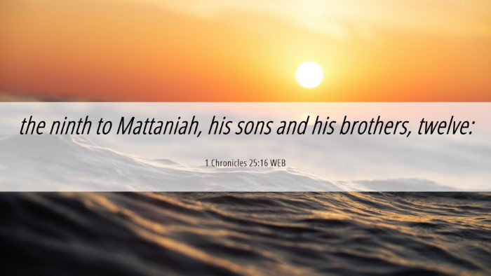 Picture 06 - 1 Chronicles 25:16 WEB Desktop Wallpaper - the ninth to Mattaniah, his sons and his - Desktop Bible Verse Wallpaper