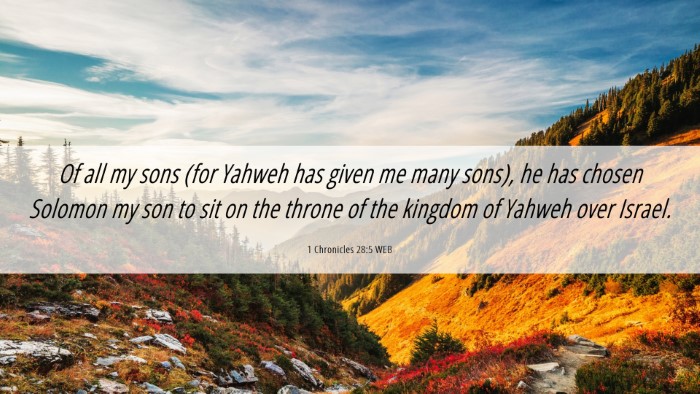 Picture 06 - 1 Chronicles 28:5 WEB Desktop Wallpaper - Of all my sons (for Yahweh has given me many - Desktop Bible Verse Wallpaper