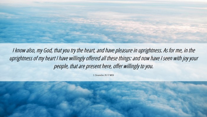 Picture 06 - 1 Chronicles 29:17 WEB Desktop Wallpaper - I know also, my God, that you try the heart, and - Desktop Bible Verse Wallpaper