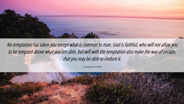 Picture 06 - 1 Corinthians 10:13 WEB Desktop Wallpaper - No temptation has taken you except what is common - Desktop Bible Verse Wallpaper