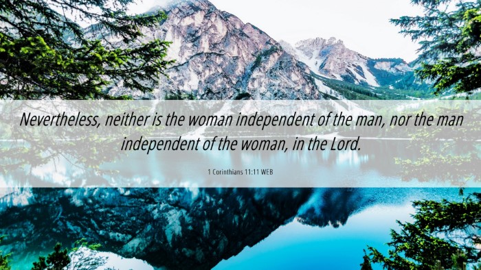 Picture 06 - 1 Corinthians 11:11 WEB Desktop Wallpaper - Nevertheless, neither is the woman independent of - Desktop Bible Verse Wallpaper