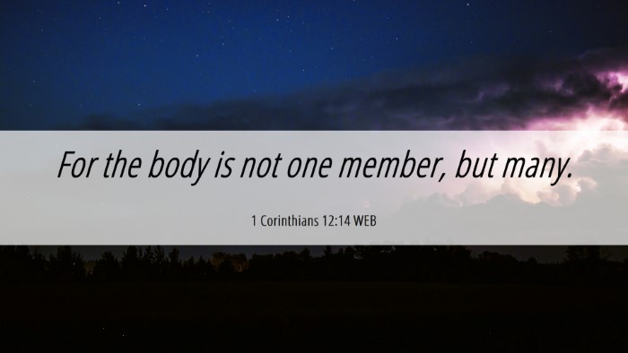 Picture 06 - 1 Corinthians 12:14 WEB Desktop Wallpaper - For the body is not one member, but - Desktop Bible Verse Wallpaper