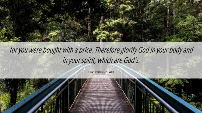Picture 06 - 1 Corinthians 6:20 WEB Desktop Wallpaper - for you were bought with a price. Therefore - Desktop Bible Verse Wallpaper