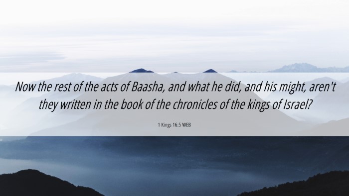 Picture 06 - 1 Kings 16:5 WEB Desktop Wallpaper - Now the rest of the acts of Baasha, and what he - Desktop Bible Verse Wallpaper