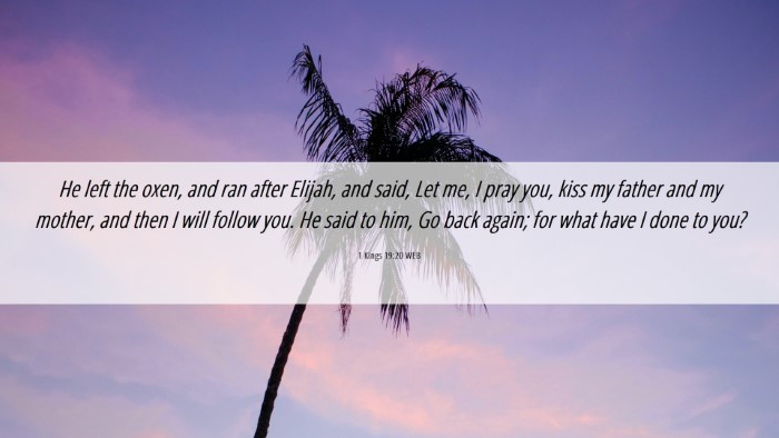 Picture 06 - 1 Kings 19:20 WEB Desktop Wallpaper - He left the oxen, and ran after Elijah, and said, - Desktop Bible Verse Wallpaper