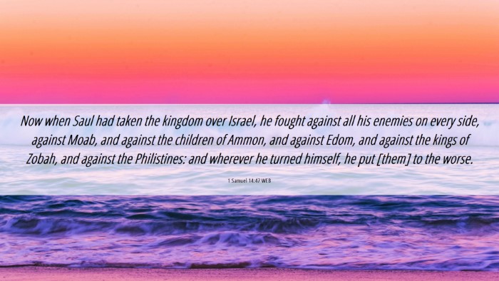 Picture 06 - 1 Samuel 14:47 WEB Desktop Wallpaper - Now when Saul had taken the kingdom over Israel, - Desktop Bible Verse Wallpaper