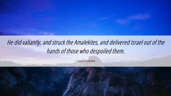 Picture 06 - 1 Samuel 14:48 WEB Desktop Wallpaper - He did valiantly, and struck the Amalekites, and - Desktop Bible Verse Wallpaper
