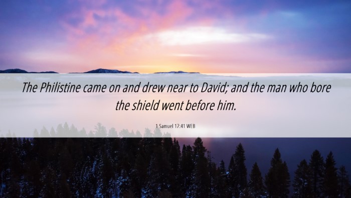 Picture 06 - 1 Samuel 17:41 WEB Desktop Wallpaper - The Philistine came on and drew near to David; - Desktop Bible Verse Wallpaper