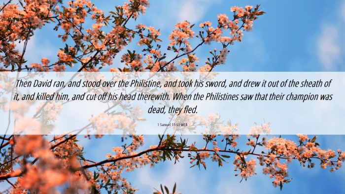 Picture 06 - 1 Samuel 17:51 WEB Desktop Wallpaper - Then David ran, and stood over the Philistine, - Desktop Bible Verse Wallpaper