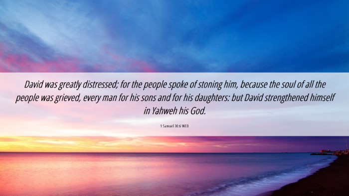 Picture 06 - 1 Samuel 30:6 WEB Desktop Wallpaper - David was greatly distressed; for the people - Desktop Bible Verse Wallpaper