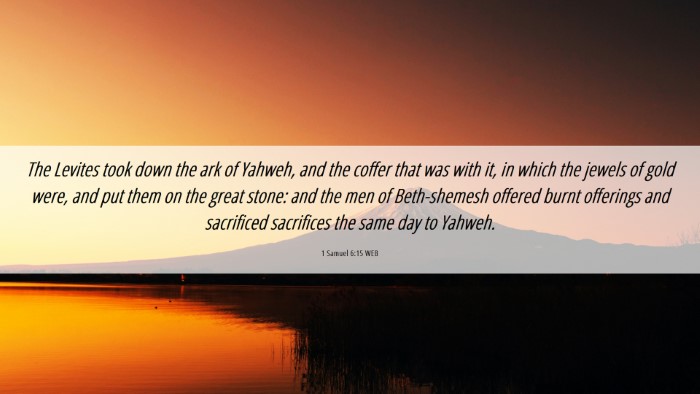 Picture 06 - 1 Samuel 6:15 WEB Desktop Wallpaper - The Levites took down the ark of Yahweh, and the - Desktop Bible Verse Wallpaper