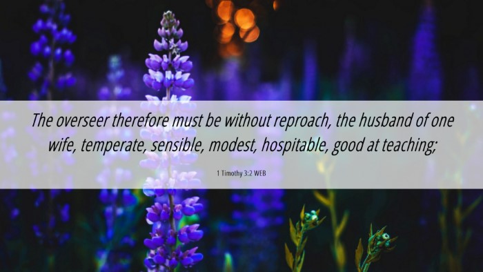 Picture 06 - 1 Timothy 3:2 WEB Desktop Wallpaper - The overseer therefore must be without reproach, - Desktop Bible Verse Wallpaper