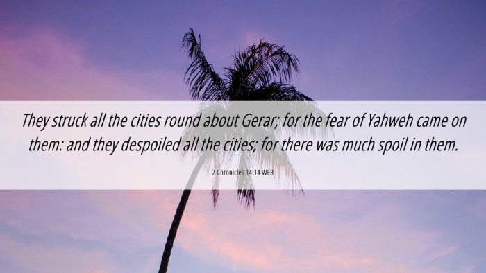 Picture 06 - 2 Chronicles 14:14 WEB Desktop Wallpaper - They struck all the cities round about Gerar; for - Desktop Bible Verse Wallpaper