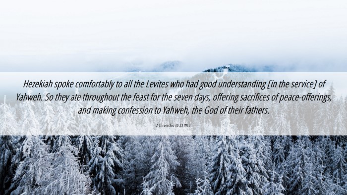 Picture 06 - 2 Chronicles 30:22 WEB Desktop Wallpaper - Hezekiah spoke comfortably to all the Levites who - Desktop Bible Verse Wallpaper