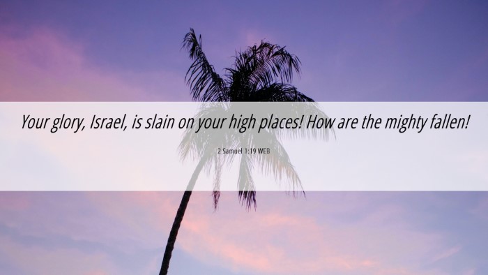 Picture 06 - 2 Samuel 1:19 WEB Desktop Wallpaper - Your glory, Israel, is slain on your high places! - Desktop Bible Verse Wallpaper