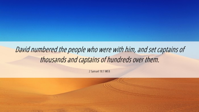 Picture 06 - 2 Samuel 18:1 WEB Desktop Wallpaper - David numbered the people who were with him, and - Desktop Bible Verse Wallpaper