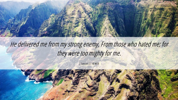 Picture 06 - 2 Samuel 22:18 WEB Desktop Wallpaper - He delivered me from my strong enemy, From those - Desktop Bible Verse Wallpaper