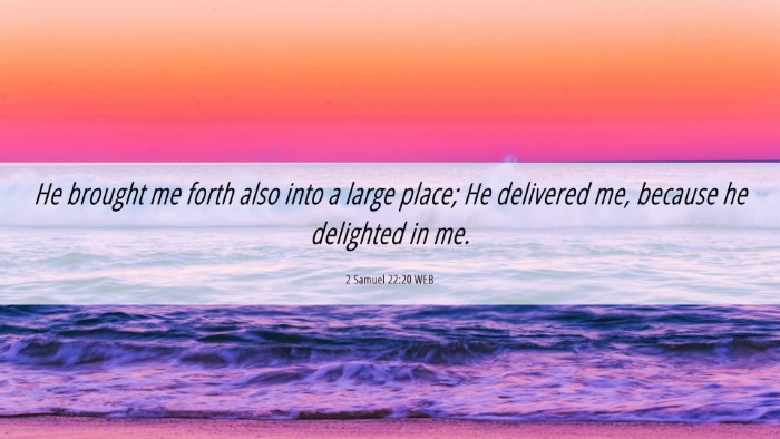 Picture 06 - 2 Samuel 22:20 WEB Desktop Wallpaper - He brought me forth also into a large place; He - Desktop Bible Verse Wallpaper