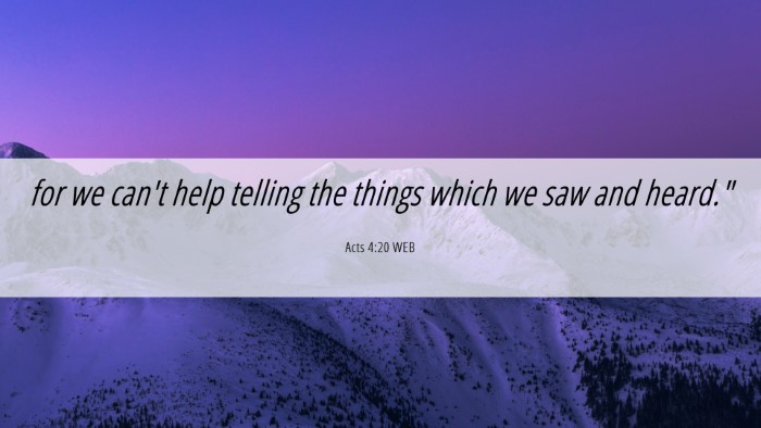Picture 06 - Acts 4:20 WEB Desktop Wallpaper - for we can't help telling the things which we saw - Desktop Bible Verse Wallpaper
