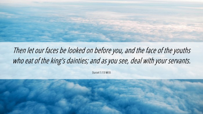 Picture 06 - Daniel 1:13 WEB Desktop Wallpaper - Then let our faces be looked on before you, and - Desktop Bible Verse Wallpaper