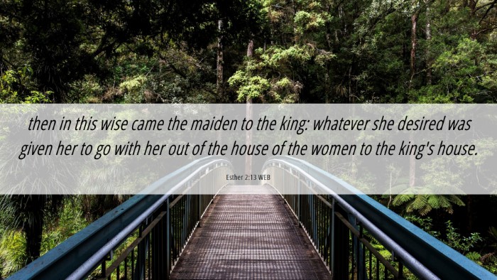 Picture 06 - Esther 2:13 WEB Desktop Wallpaper - then in this wise came the maiden to the king: - Desktop Bible Verse Wallpaper