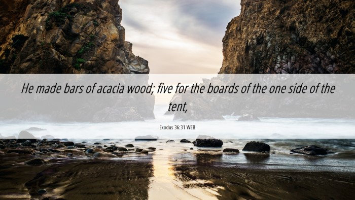 Picture 06 - Exodus 36:31 WEB Desktop Wallpaper - He made bars of acacia wood; five for the boards - Desktop Bible Verse Wallpaper