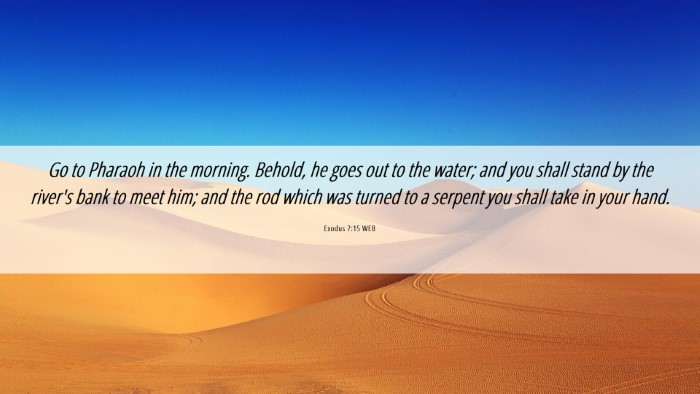 Picture 06 - Exodus 7:15 WEB Desktop Wallpaper - Go to Pharaoh in the morning. Behold, he goes out - Desktop Bible Verse Wallpaper