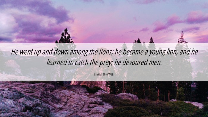 Picture 06 - Ezekiel 19:6 WEB Desktop Wallpaper - He went up and down among the lions; he became a - Desktop Bible Verse Wallpaper