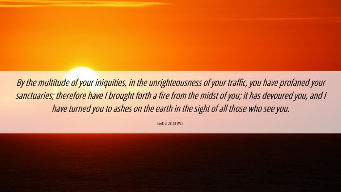 Picture 06 - Ezekiel 28:18 WEB Desktop Wallpaper - By the multitude of your iniquities, in the - Desktop Bible Verse Wallpaper