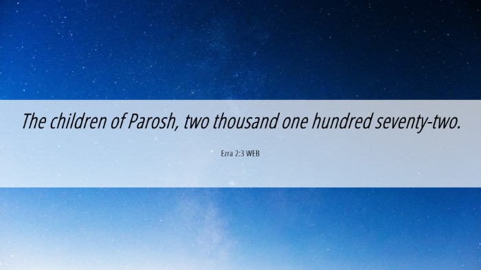 Picture 06 - Ezra 2:3 WEB Desktop Wallpaper - The children of Parosh, two thousand one hundred - Desktop Bible Verse Wallpaper