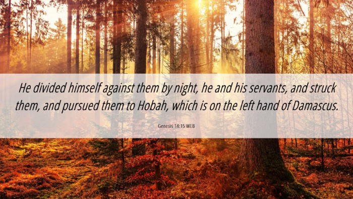 Picture 06 - Genesis 14:15 WEB Desktop Wallpaper - He divided himself against them by night, he and - Desktop Bible Verse Wallpaper