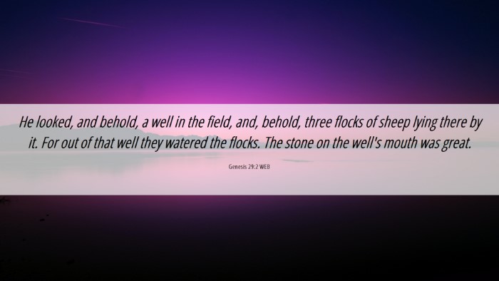 Picture 06 - Genesis 29:2 WEB Desktop Wallpaper - He looked, and behold, a well in the field, and, - Desktop Bible Verse Wallpaper