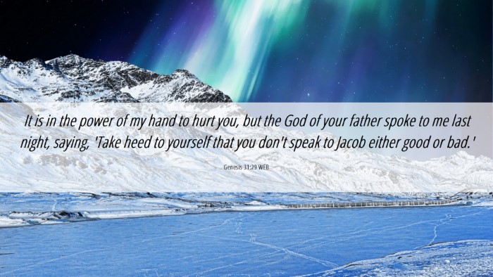 Picture 06 - Genesis 31:29 WEB Desktop Wallpaper - It is in the power of my hand to hurt you, but - Desktop Bible Verse Wallpaper