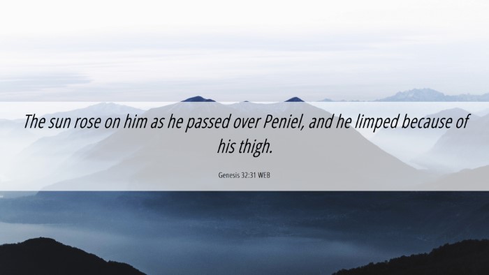 Picture 06 - Genesis 32:31 WEB Desktop Wallpaper - The sun rose on him as he passed over Peniel, and - Desktop Bible Verse Wallpaper