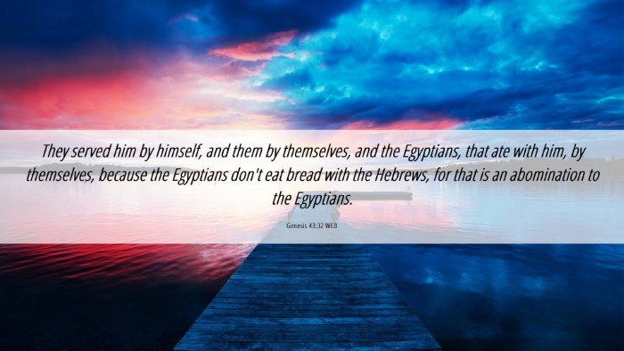 Picture 06 - Genesis 43:32 WEB Desktop Wallpaper - They served him by himself, and them by - Desktop Bible Verse Wallpaper