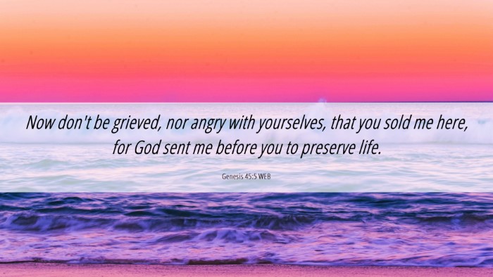 Picture 06 - Genesis 45:5 WEB Desktop Wallpaper - Now don't be grieved, nor angry with yourselves, - Desktop Bible Verse Wallpaper