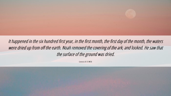 Picture 06 - Genesis 8:13 WEB Desktop Wallpaper - It happened in the six hundred first year, in the - Desktop Bible Verse Wallpaper