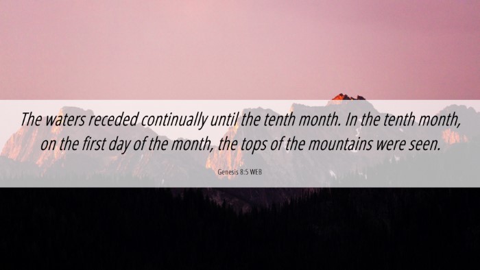 Picture 06 - Genesis 8:5 WEB Desktop Wallpaper - The waters receded continually until the tenth - Desktop Bible Verse Wallpaper